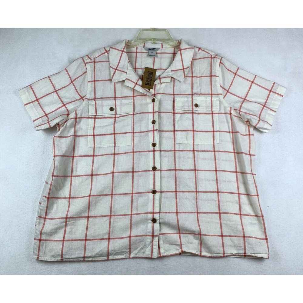 Duluth Trading Womens Artisan Hemp Untucked Camp Shirt Windowpane Plaid Size XXL